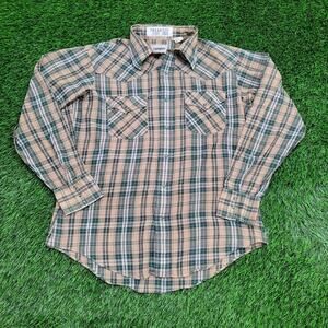 Vintage 80s Campus Pearl Snap Shirt Large 16 21x28 Plaid